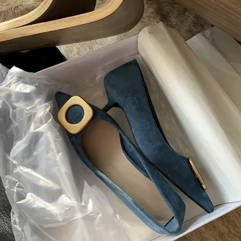 

high heels women's sheepskin pointy thin heels single shoes with shallow mouth temperament middle heel women's shoes