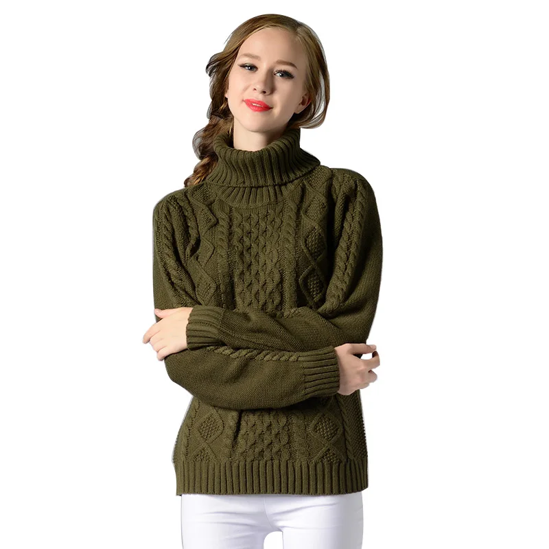 Для женщин Винтаж вязаный Turlteneck зимний свитер пуловер Весна Топы с длинным рукавом черный белый темно зеленый винный серый s m l