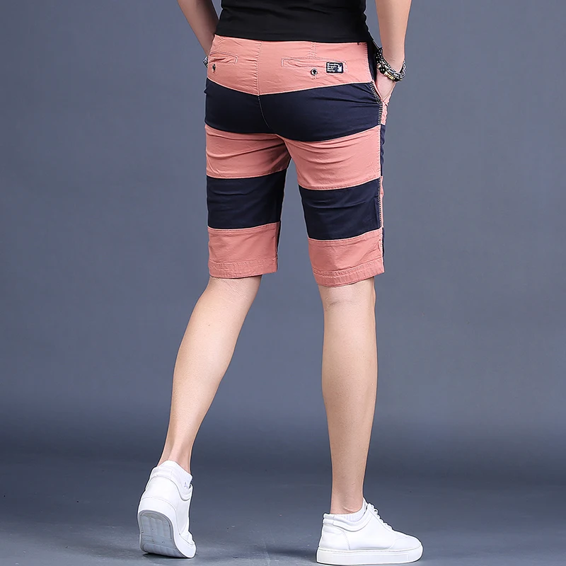 Summer Men Striped Shorts Beach Casual Slim Fit Straight Cotton Shorts