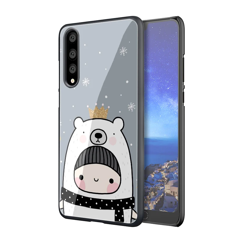 EWAU Merry Christmas снеговик медведь закаленное стекло телефон чехол для Huawei P10 P20 P30 mate 20 Lite pro P Smart Y6 Y9 Honor 8X9 10