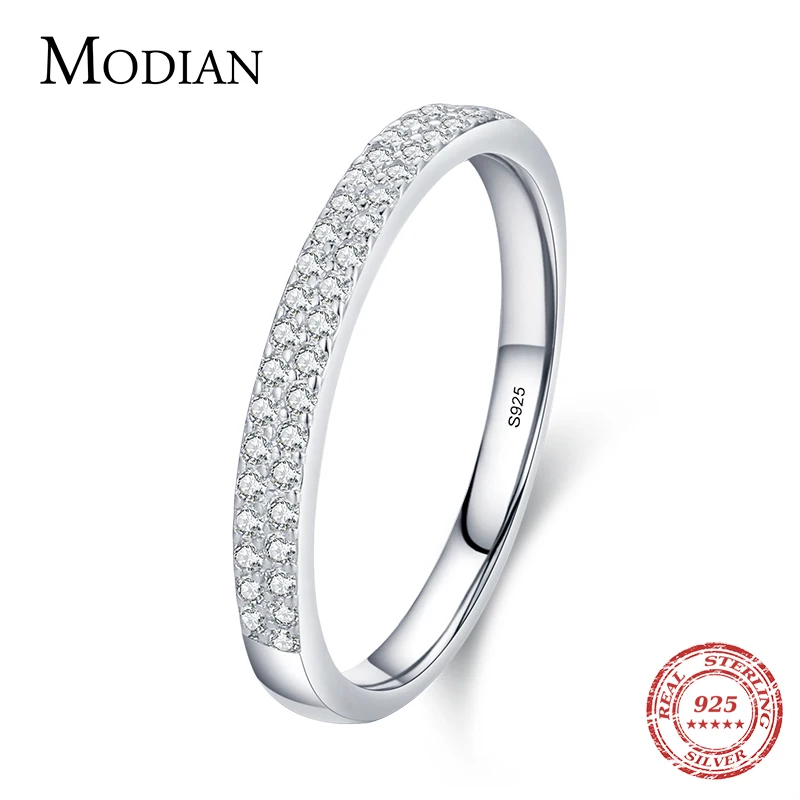 Silver Ring Modian Classic Design Sparkling Cubic Zirconia 925 Sterling Silver Female Wedding Band For Women Jewelry