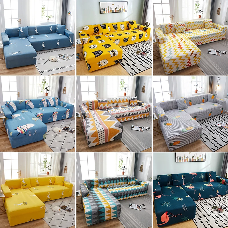 

Printed Corner Sofa Covers for Living Room Elastic Spandex Slipcovers Couch Cover Stretch Sofa Towel L Shape Need Buy 2Pcs