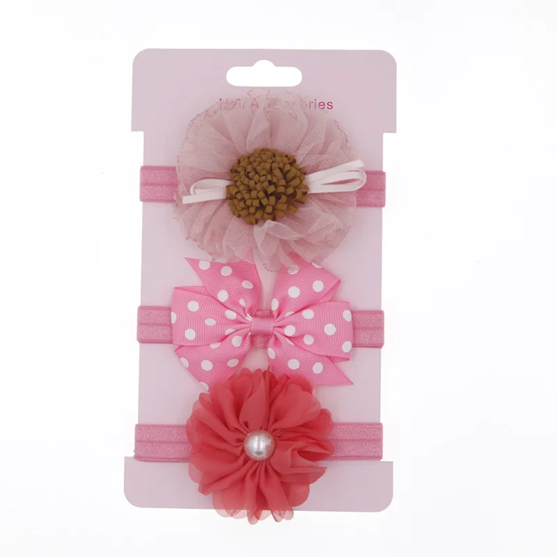 Cute Korean baby Headband Girls Elastic Hairband set Accessory Flower Bow Headwear Hair Band Children Hair Accessories 3pcs/lot - Цвет: 4