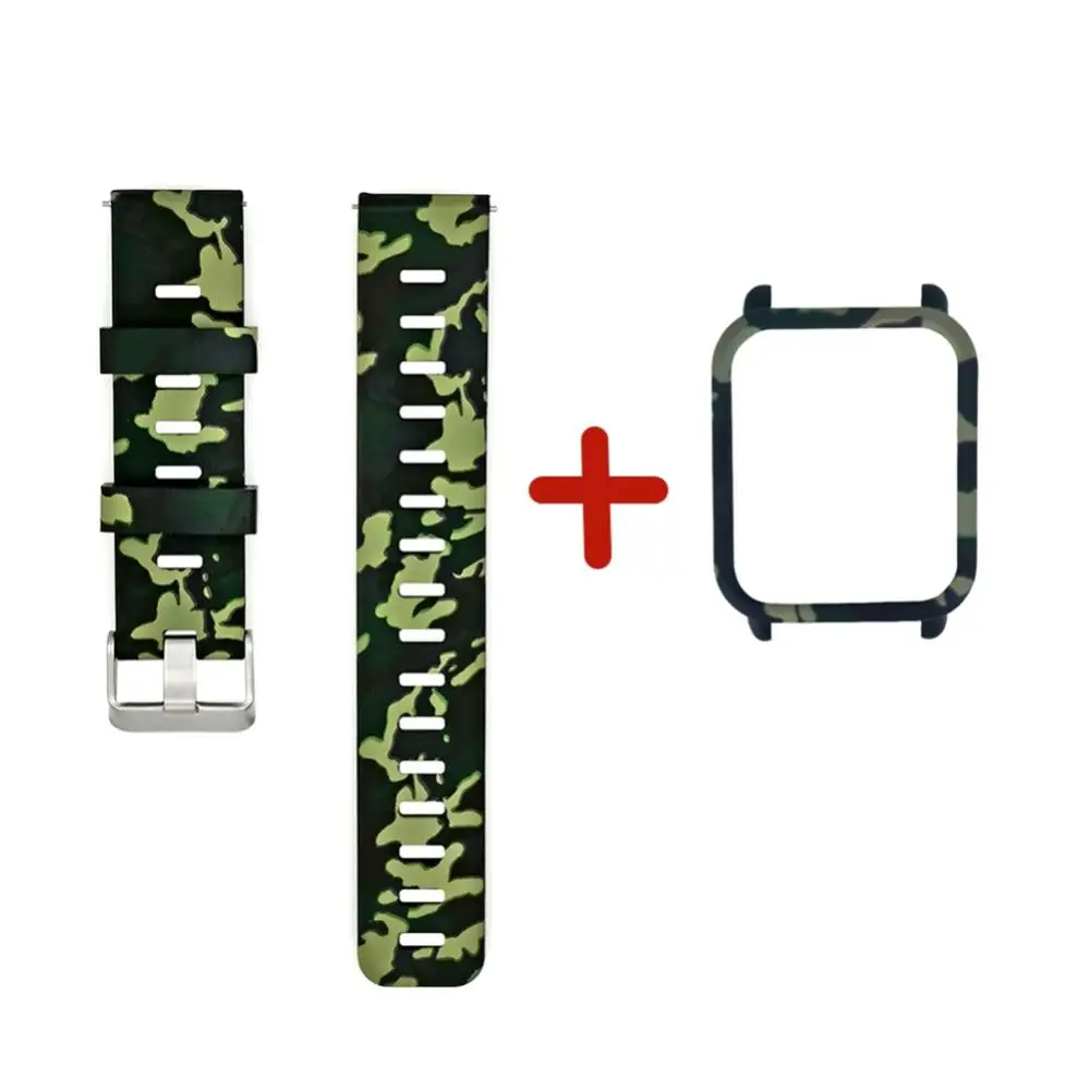 P02 Для Amazfit Bip Молодежный ремешок для часов Камуфляжный силиконовый браслет+ чехол для Xiaomi Huami Amazfit Bip Молодежные аксессуары - Цвет: P02