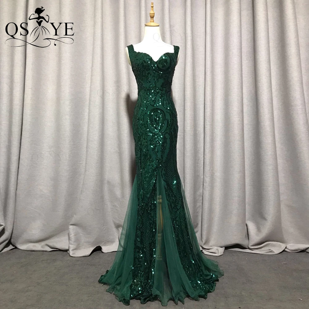 Luxury Emerald Evening Dresses Green Sequined Long Mermaid Prom Gown ...
