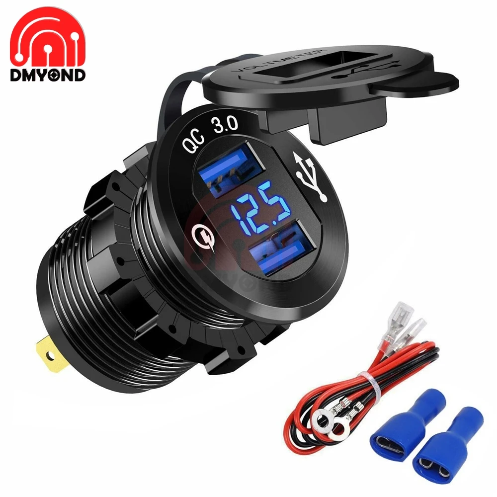 

2.1A Waterproof Dual Ports USB QC3.0 Charger Socket Adapter Power Supply for 12V-24V Car Boat Motorcycle Vehicle Quick Charger