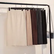 2020 spring and autumn knitting skirt female foundation all take wool medium - length skirt with buttock cover thick  plus size