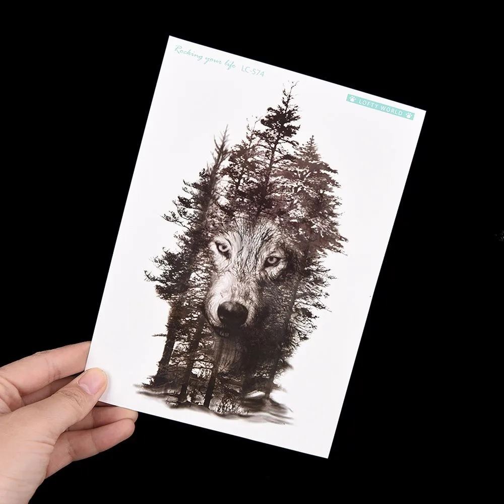 1Pc Waterproof Temporary Tattoo Sticker Chest Clock Wolf Forest Tatto Stickers Flash Fake Tattoos For Women Men | Красота и здоровье