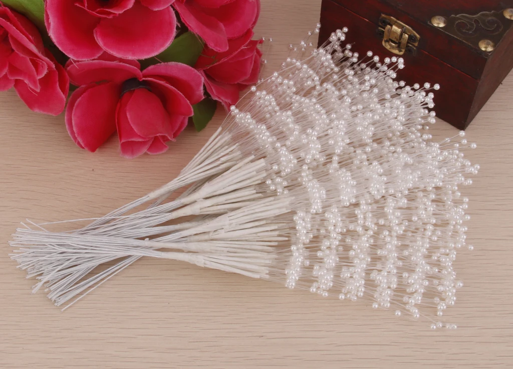 100 Stems Faux Pearl Spray Beads Wire Stems Wedding Bridal Flower Bouquet Party Table Decor