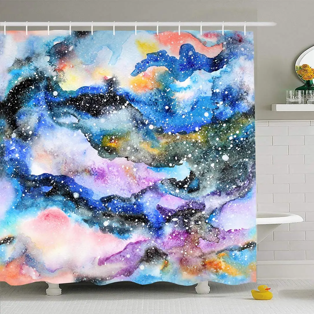 

Shower Curtain Set with Hooks 72x72 Watercolor Color Nebula Galaxy Raster Ink Grunge Trendy Cloud Astronomy Modern Abstract