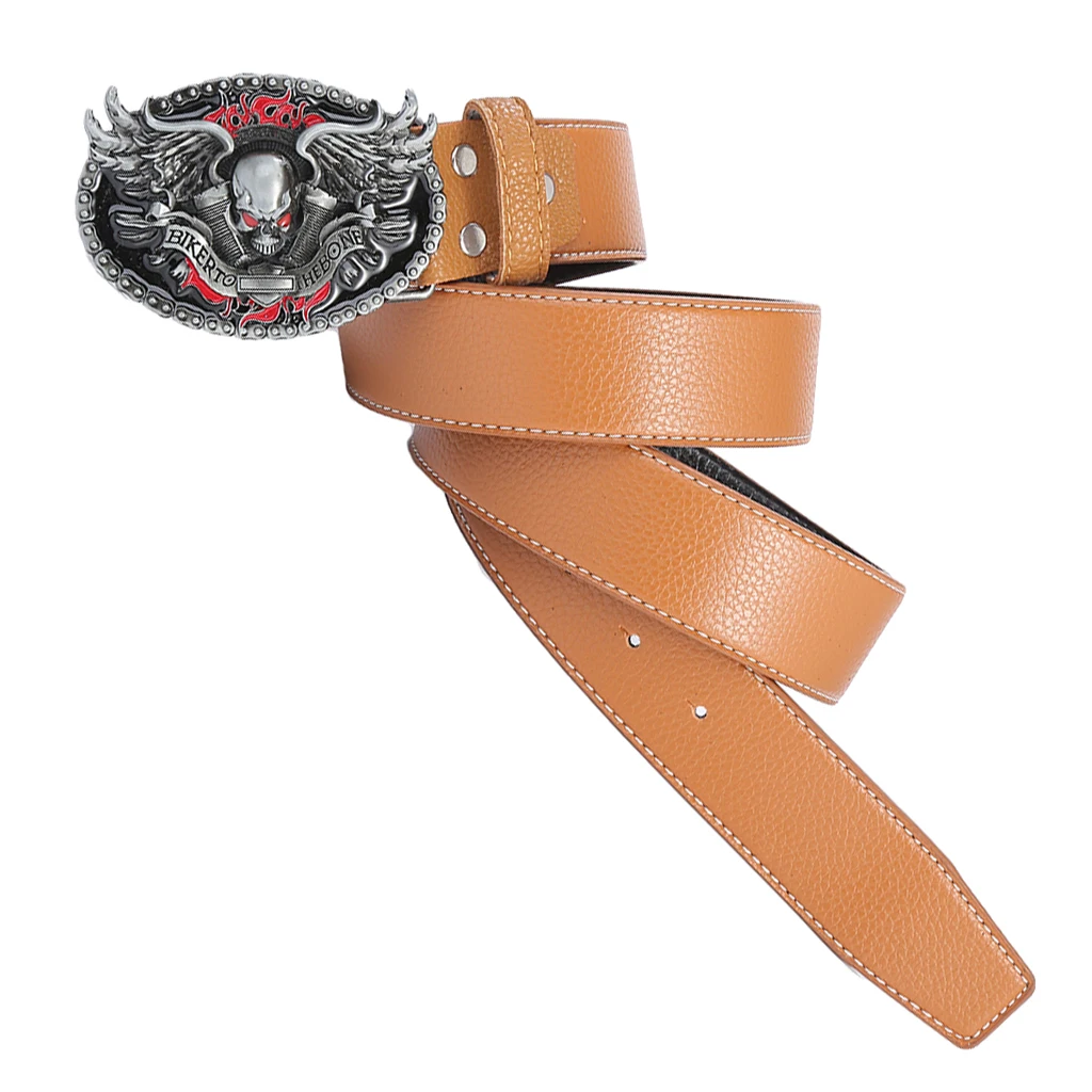 Retro Style Men Cowboy Leather Belt Hip Hop w/ Gothic Belt Buckle 120cm Pattern western style belts 