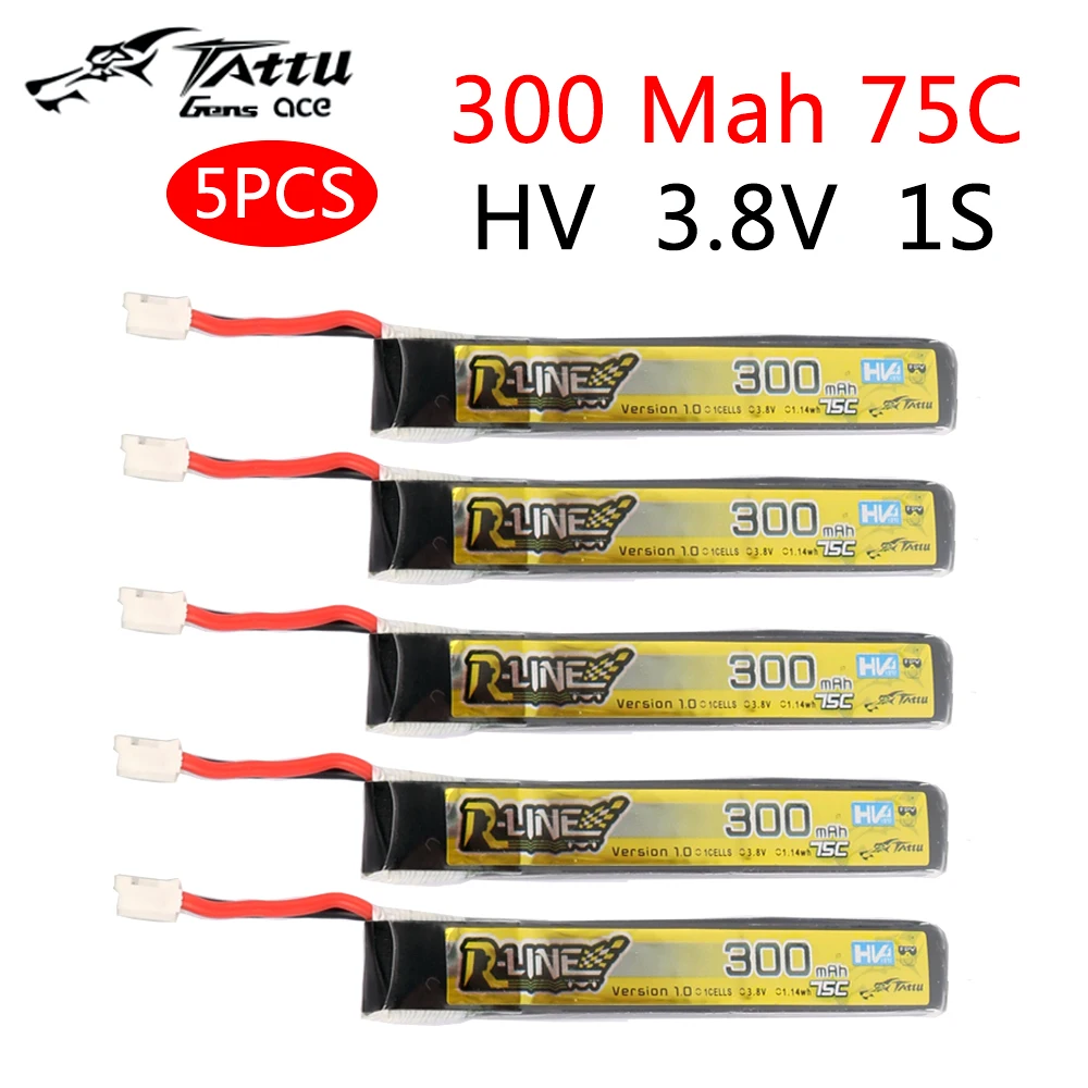 5 шт. литий-полимерный аккумулятор TATTU 300 мАч 3 8 в 75C 1S с разъемом PH2.0 для