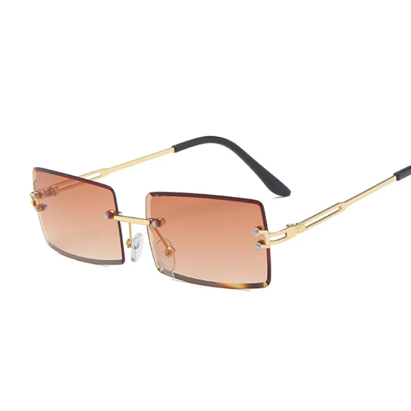 Rimless Square Sunglasses Man Brand Designer Rectangle Gradient Sun Glasses Metal Cutting Lens Male Shades Oculos De Sol_voghion.com