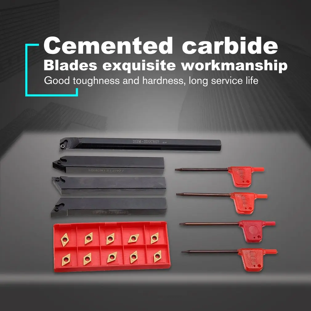 

10pcs/set DCMT0702 Carbide Insert Blades with 4 Pcs SCLCR Boring Bar Tool Holder with 4pcs Wrenches For Lathe Turning Tools