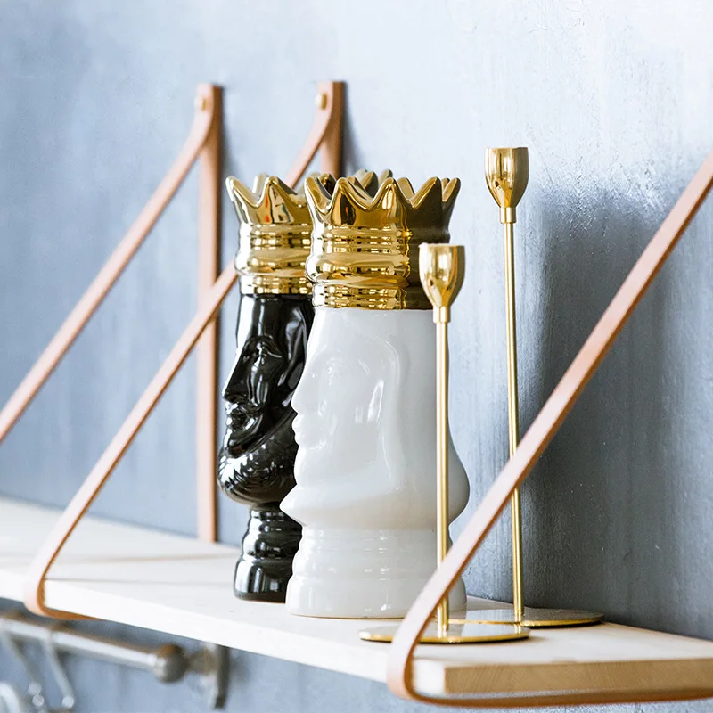 King and Queen Tabletop Vase Gold Golden Crown Light Luxury Decorative Flower Pot Flower Arrangement Bottle Art Ceramic Craft