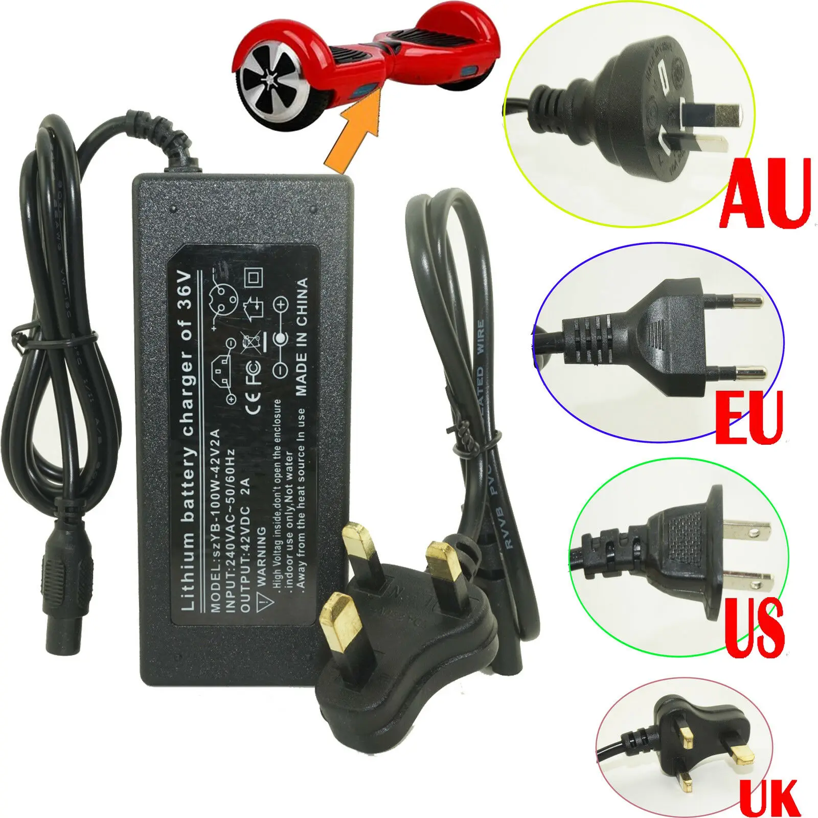 Universal 42V 2A Adapter Charger Power Supply For Smart Balance Scooter Wheel 