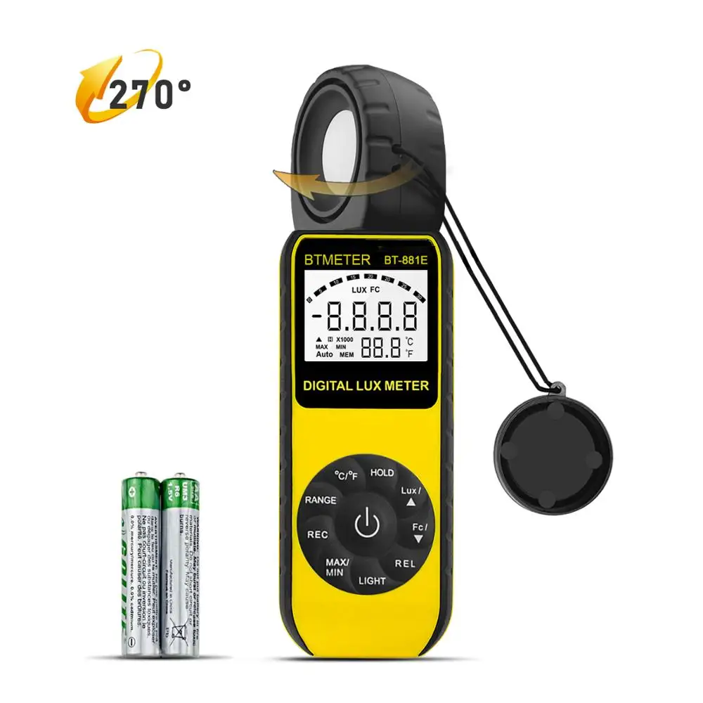 

BTMETER BT-881E Digital Illuminance Measure Lights 0.01~300,000 Lux Rotated Sensor Light Meter for Plants LED Lights,etc