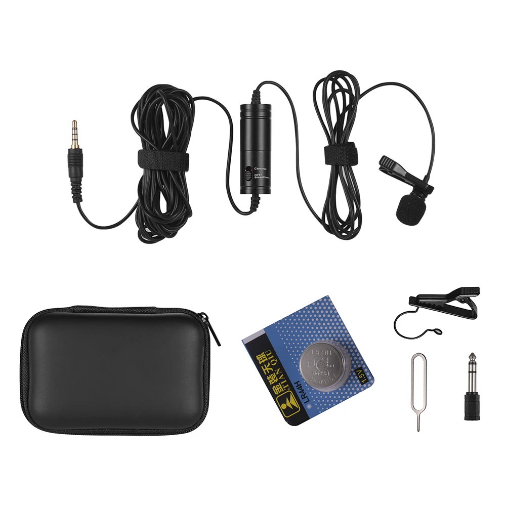 Mini Lapel Lavalier Clip-on Microphone Wired Condenser Mic Supports Smartphone/ Camera Mode for DSLR Camera PC Laptop