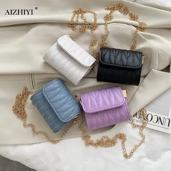 

Casual Mini Crossbody Bag Women Classic Texture Creative Delicate Design Chic Pure Color PU Small Square Chain Shoulder Pouch