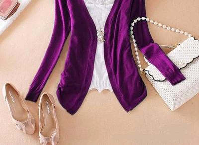 002 Purple Новая летняя мода для женщин кружево Сладкий Вязание крючком выдалбливают трикотажная блузка плюс полный свитера кардиганы открытый стежок 19 ярких цветов - Цвет: 002 Purple