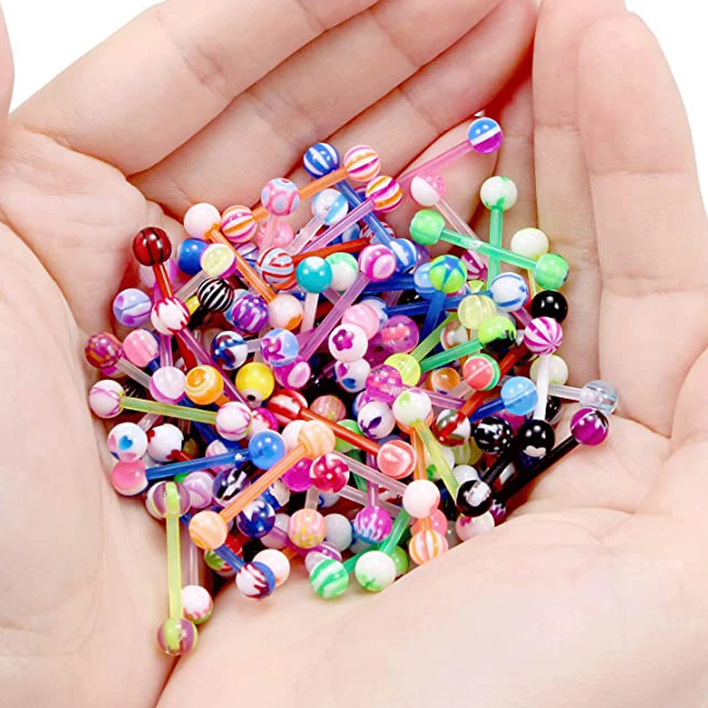 100pcs 14g Mix Color Plastic Tongue Rings Acrylic Nipple Barbells