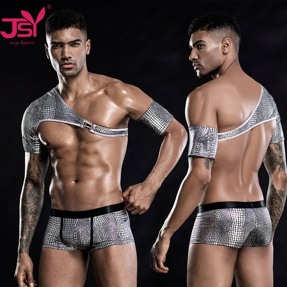 

JSY Sexy Lingerie Set Erotic Men Vest Harness 2 Pieces Costumes Erotic Leather Latex Bodysuit Sexy Role Play Outfits Underwear