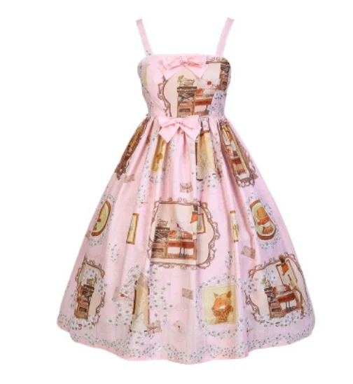 Fox Love Letter JSK Gothic Lolita Maid Court Dress Cute Printing Bowknot Height Waist Dress Lolita Cos costume
