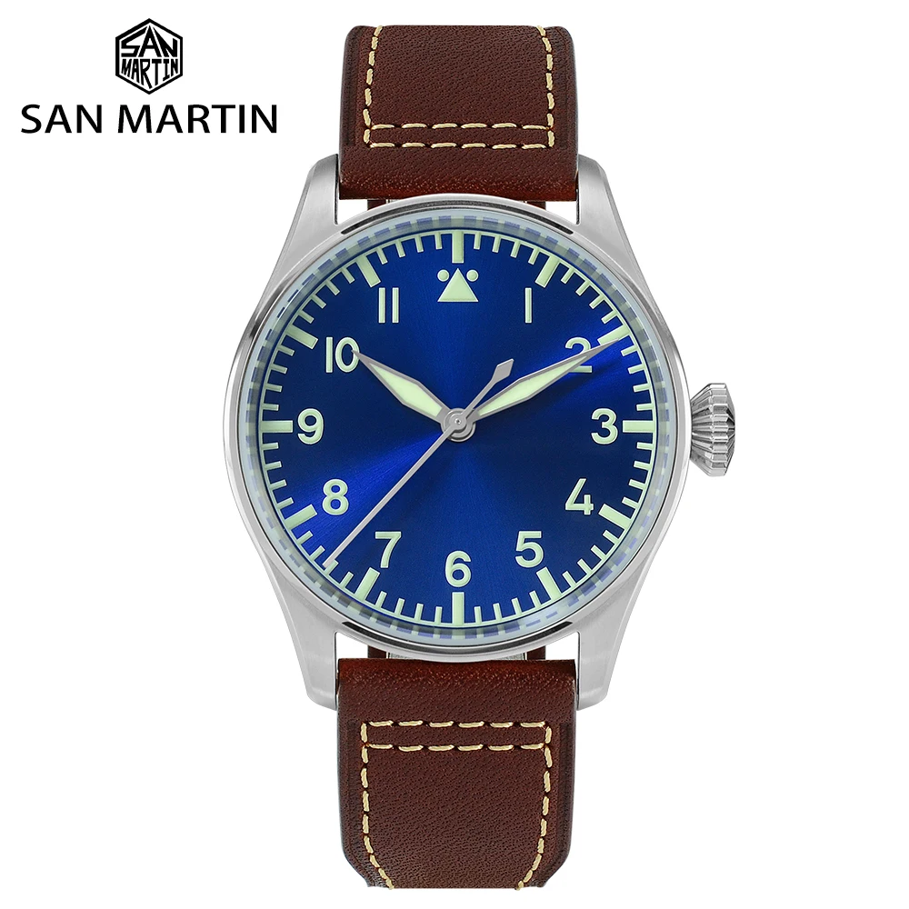 

San Martin 2019 Fashion Automatic Pilot Flieger Male Watch Diving Stainless Steel Mechanical Watches Super Luminous Leather