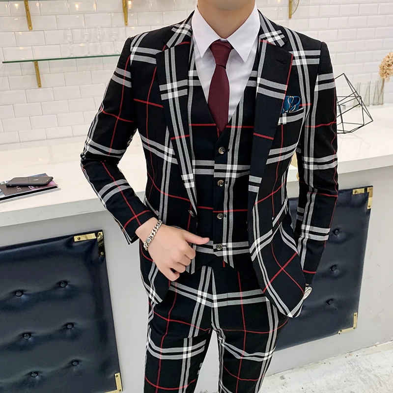British style suit suit men's business formal three-piece groom wedding dress coat pants vest blazer mens