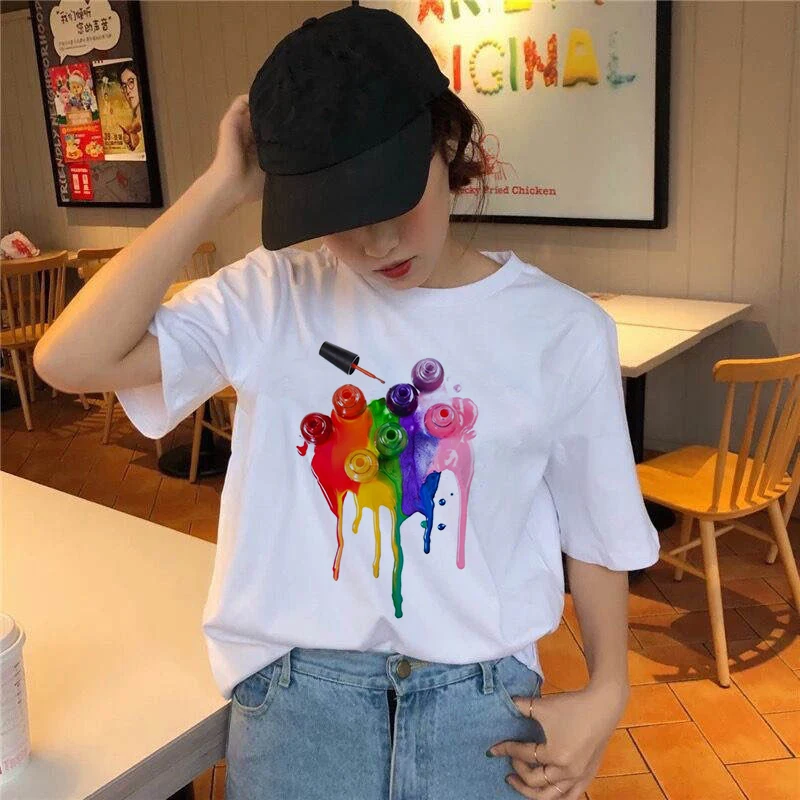 Women's Wreath T-shirt Colorful graffiti clothes ladies short sleeve Kawaii Tees top graphic T-shirt printing T-shirt female