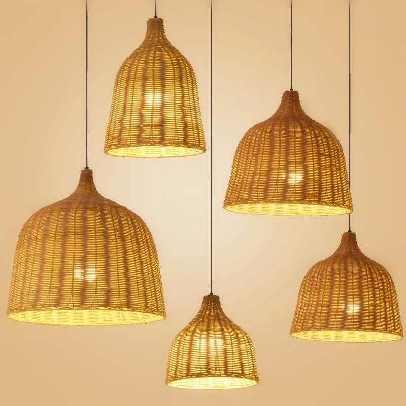 Rattan wicker pendant lamp Handmade Rattan Weaving Pendant Lights Restaurant Cafe Dining Room Hanglamp Home Decor Bamboo Lamp