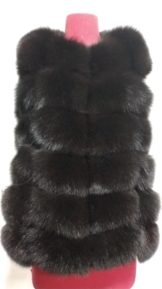 BEIZIRU real Fur Fox Vest Short Waistcoat woman natural winter warm Real Natural fox Fur Vest sleeveless silver fox vest - Цвет: dark brown