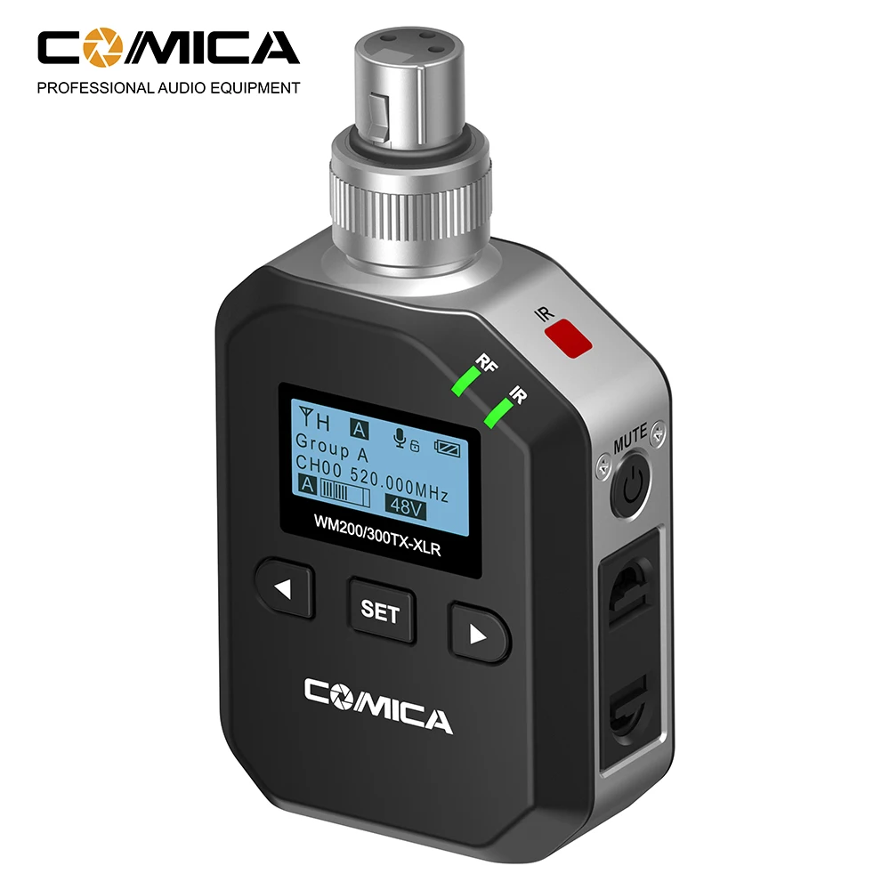 

CoMica WM200/300-XLR 96-Channel Microphone Wireless UHF Interface XLR Transmitter with LCF /Auto Scanning /Low Cut Filter Mode