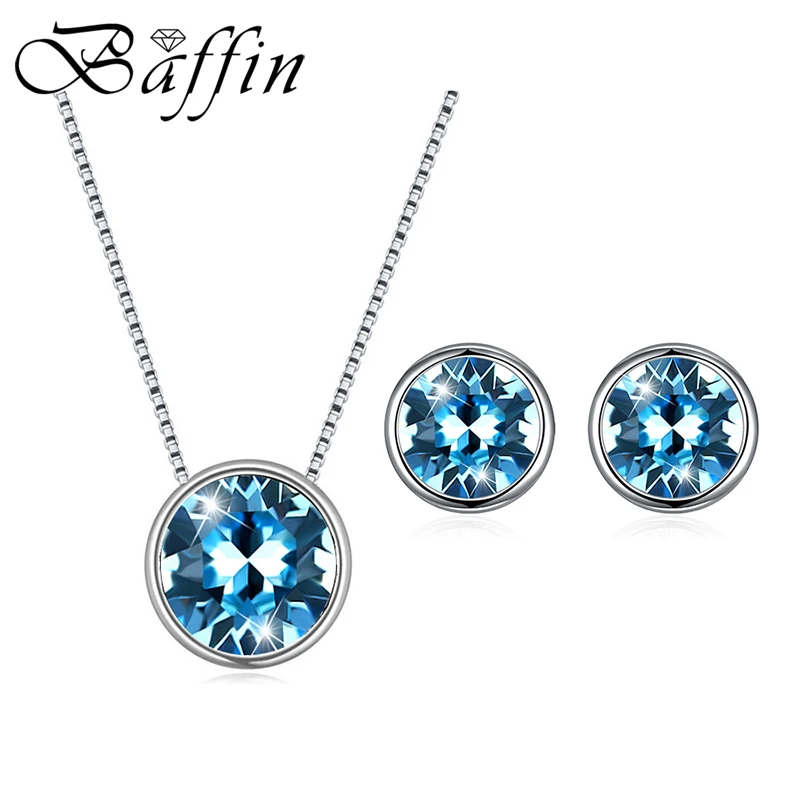 

Classic Silver Color Round Jewelry Sets Crystals From Swarovski-Elements Pendant Necklace Stud Earrings For Women Gifts 2020