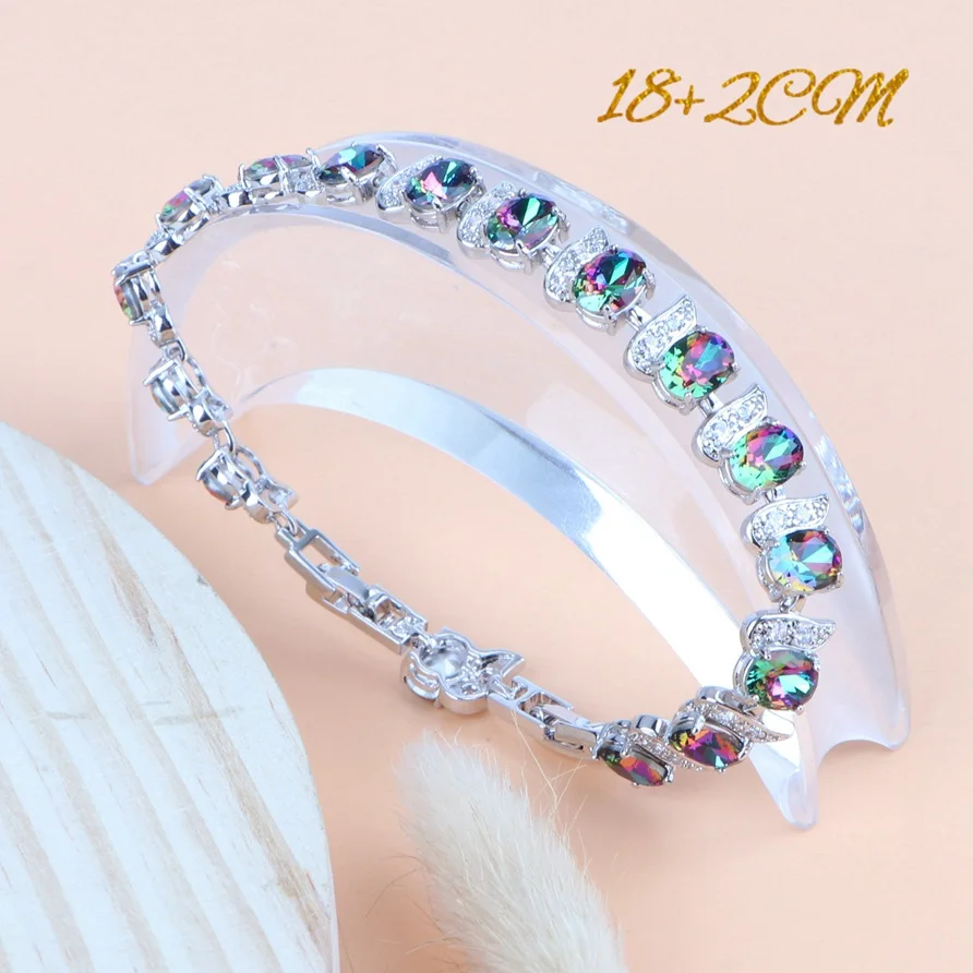 Bracelet Серебро 925, Свадебные Ювелирные наборы, Радужный кубический цирконий для женщин, Свадебный костюм, ожерелье, наборы, кольцо, серьги, кулон, браслет - Окраска металла: Bracelet