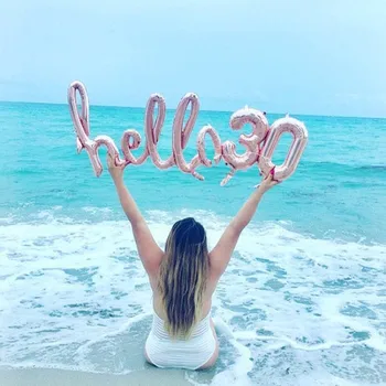 

Rose Gold Hello 30 Baby Balloons 1st Baby Shower Adults 21th 30th Birthday Party Decoration Link Balls Inflatable Air Globos