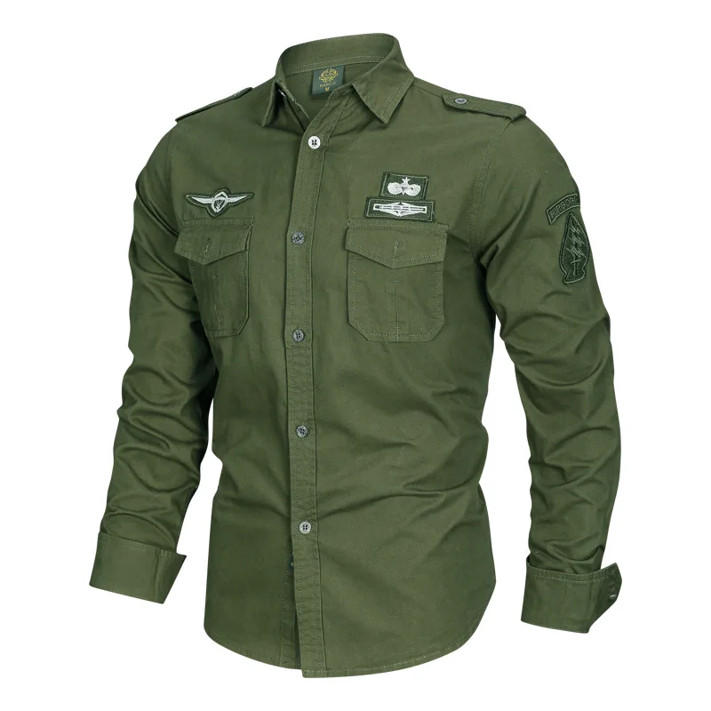 Men\'s Spring Long Sleeve Military Shirt Cotton Army Autumn High Quality Cargo Shirts Camiseta Masculina Male Basis Dress Shirts