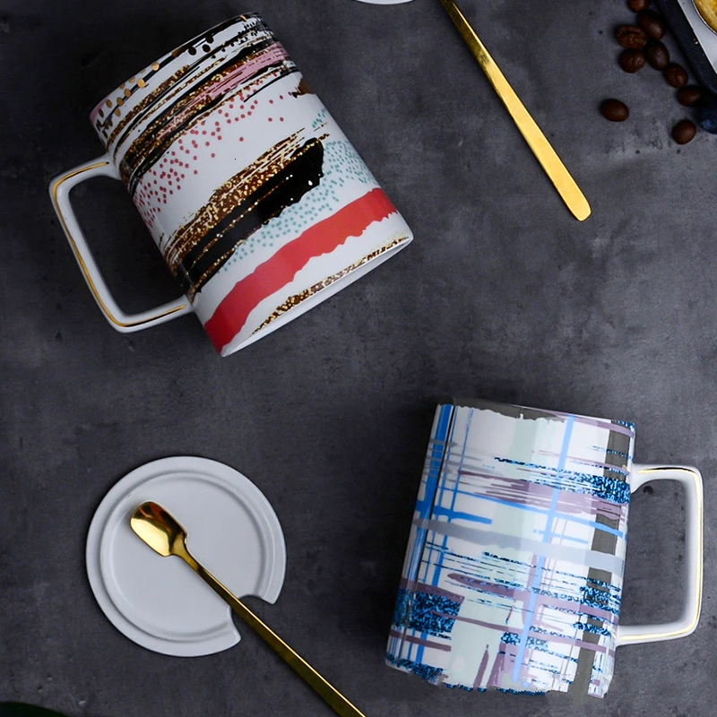 Оригинальная керамическая кофейная кружка Caneca для Северной Европы, Геометрическая кофейная чашка, модная мозаичная чашка для воды, Офисная черная чайная чашка