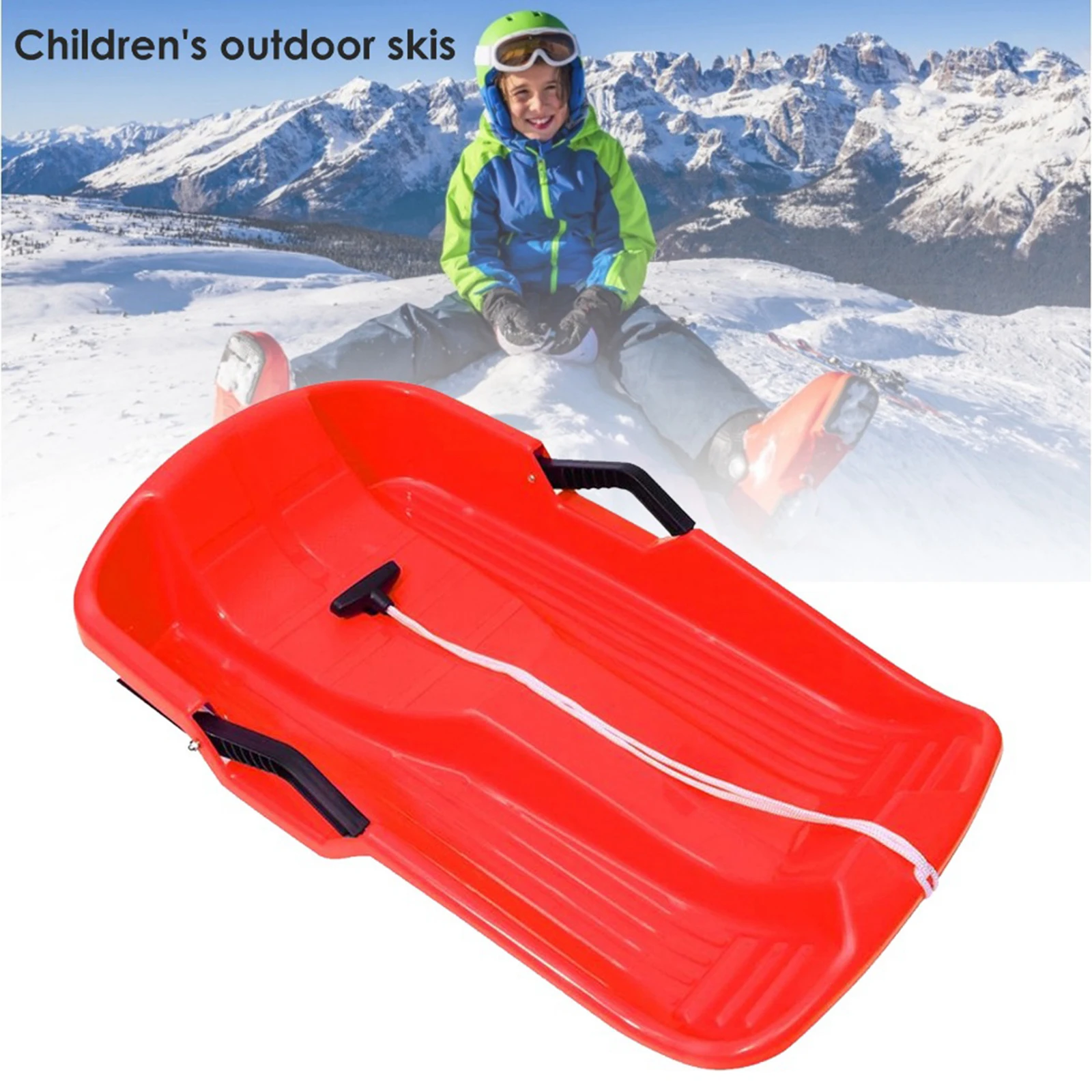 Heavy Duty 92cm Plastic Kid's Snow Sledges Toboggan Sleigh Pull Rope SKI Boards 