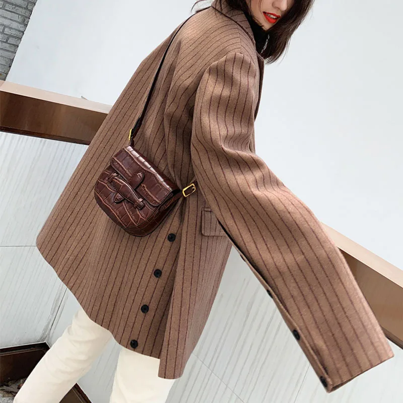 autumn and winter women's suit casual striped button decoration loose suit