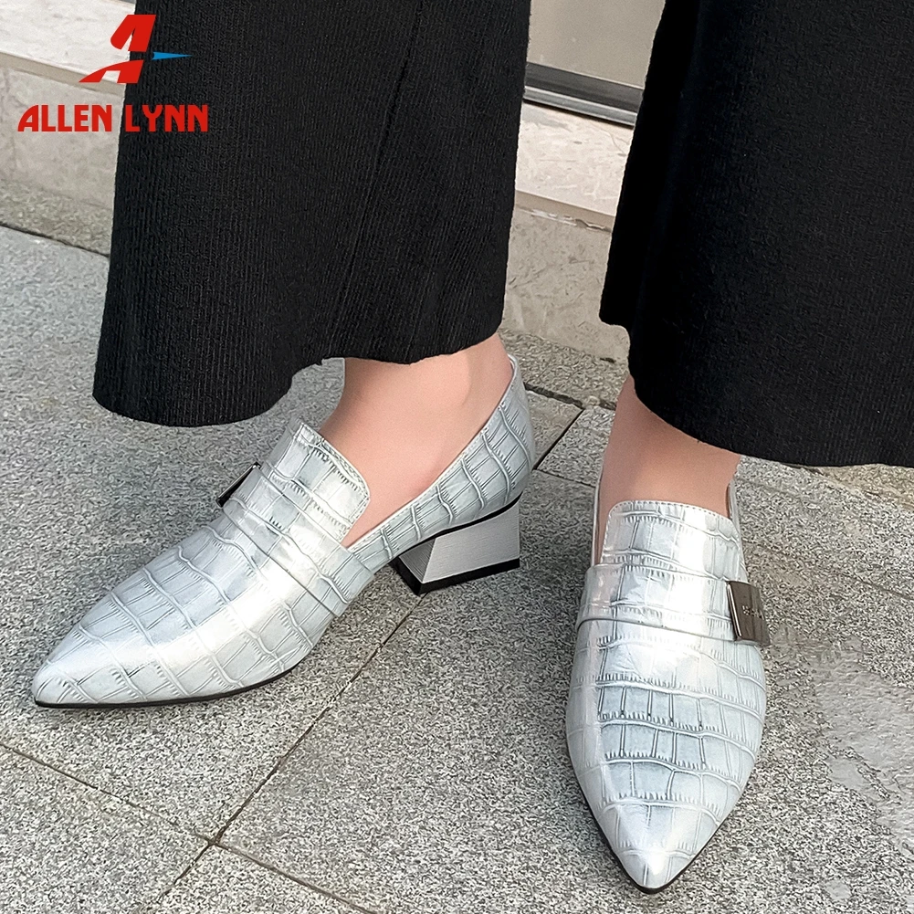 

ALLEN 2020 Spring New Ladies Med Heels Shoes Woman Fashion Pointed Toe OL Pumps Women Elegant Patent Leather Dress Pumps