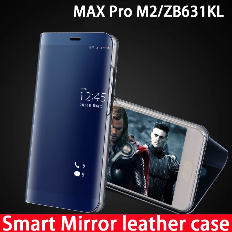 

Smart Leather Flip Stand Mirror Case on For Asus Zenfone Max Pro (M2) ZB631KL M 2 ZB 631KL 6.26" 3D Wake Up 360 Protection Cover