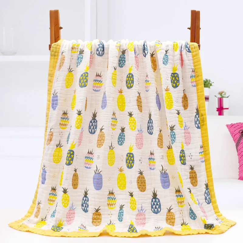 pineapple Носки для новорожденных детские вещи муслин 6 Слои Стёганое одеяло Радуга Пеленальное Одеяло Слои вьющиеся детское постельное белье органические Детские коляски одеяла 110x120 см - Цвет: pineapple