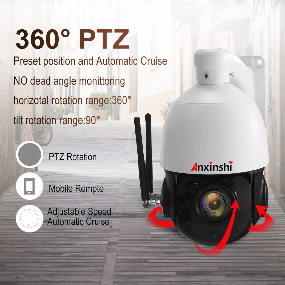 Online HD 5MP 4G WIFI seguimiento automático PTZ cámara IP tarjeta SIM cámara inalámbrica de alta velocidad al aire libre impermeable 30 x zoom ranura para tarjeta SD onvif