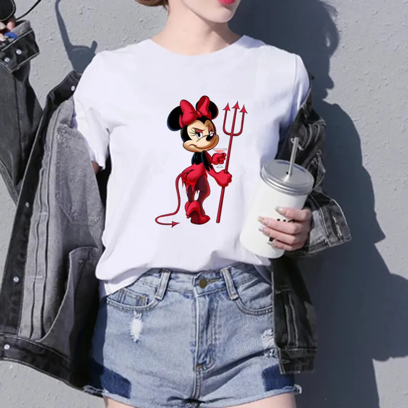 Забавная женская футболка мультфильм дьявола рубашка с изображением мыши