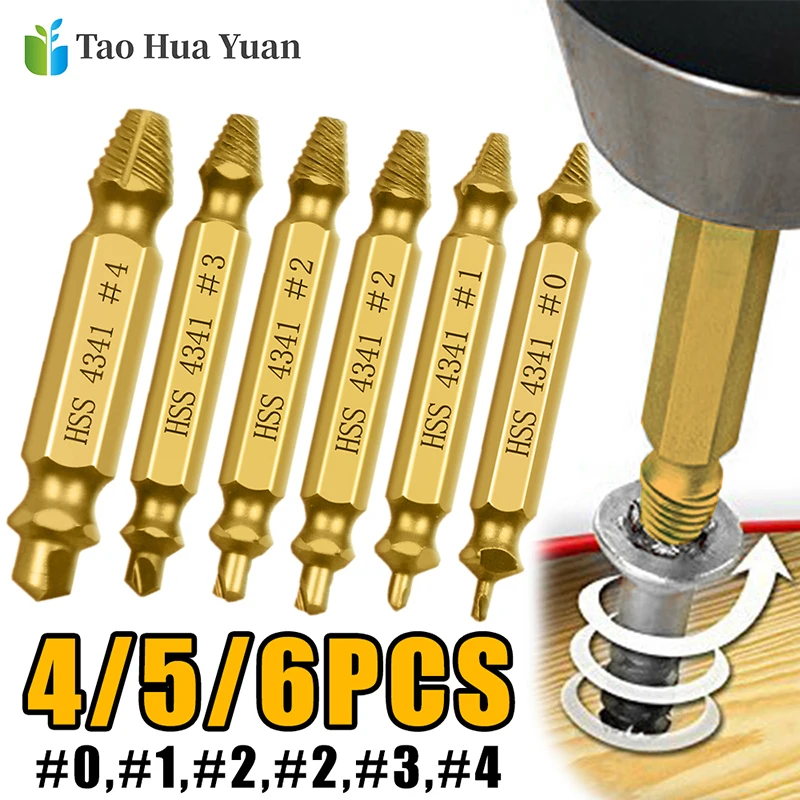4/5/6 PCS Damaged Screw Extractor Drill Bit Set Stripped Broken Screw Bolt Remover Extractor Easily Take Out Demolition Tools AA