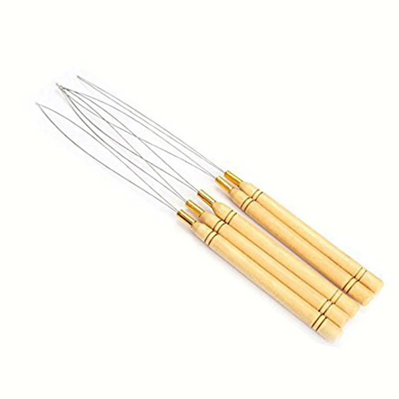 

Wholesale Micro Ring Hair Extension Wooden Loop Needle Threader Thread Feather Hook Tool 5pcs/lot