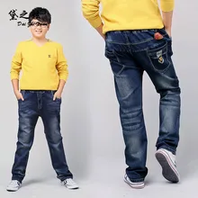 Джинсовые брюки с гусеничным принтом для мальчиков, детские свободные прямые штаны больших размеров, ковбойские штаны из чистого хлопка на весну и осень для больших мальчиков