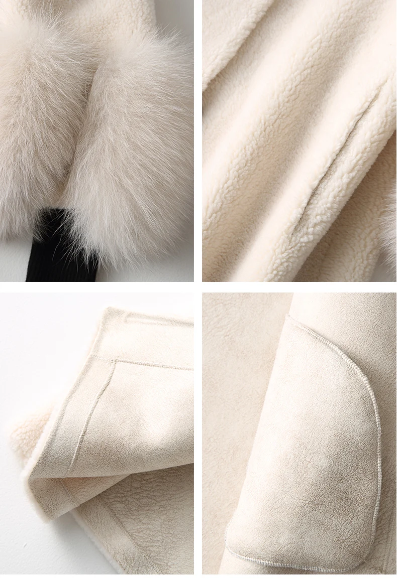AYUNSUE пальто из натурального меха женская зимняя куртка из овечьей шерсти Женская одежда меховой воротник из лисьего меха шерстяные пальто Корейская верхняя одежда MY
