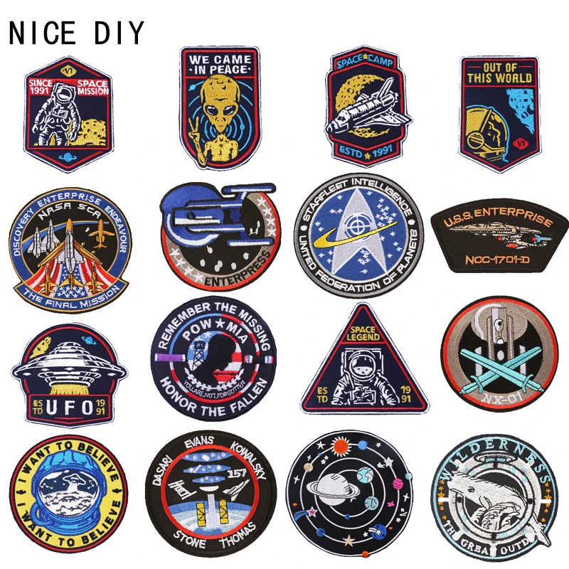 Nicediy Star Patch Space UFO, bordado, USS Enterprise, parches Punk, parches planchar para ropa, nave espacial para AliExpress Hogar y jardín